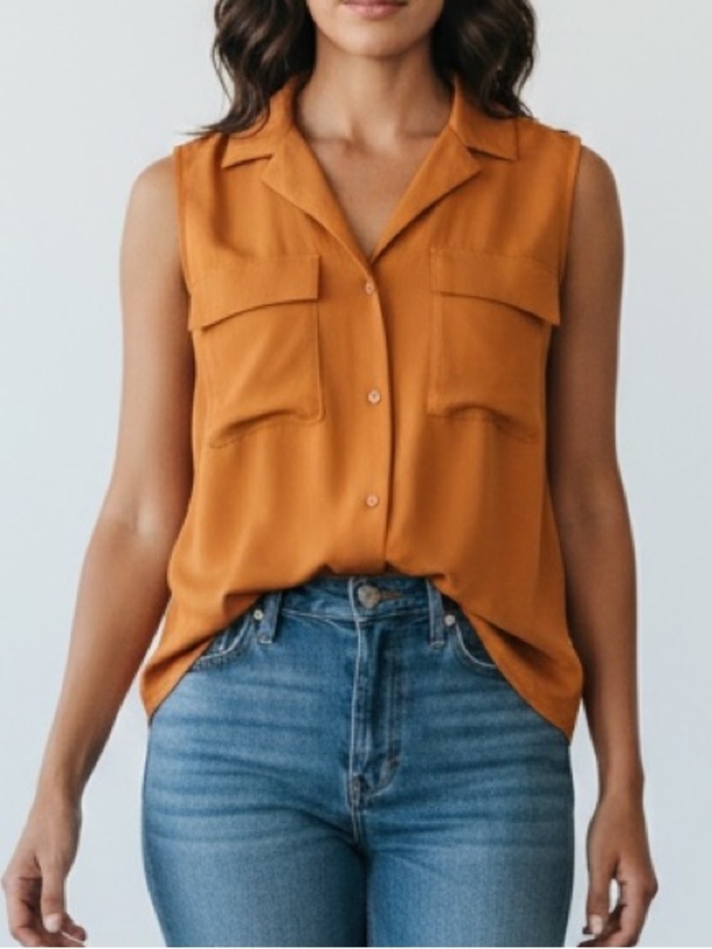 Alfani Mustard Button-Front Sleeveless Collared Cami Size M 🌼5 For $25🌼